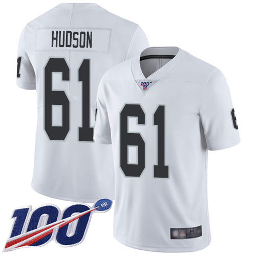 Men Oakland Raiders Limited White Rodney Hudson Road Jersey NFL Football #61 100th Season Vapor Jersey->nfl t-shirts->Sports Accessory
